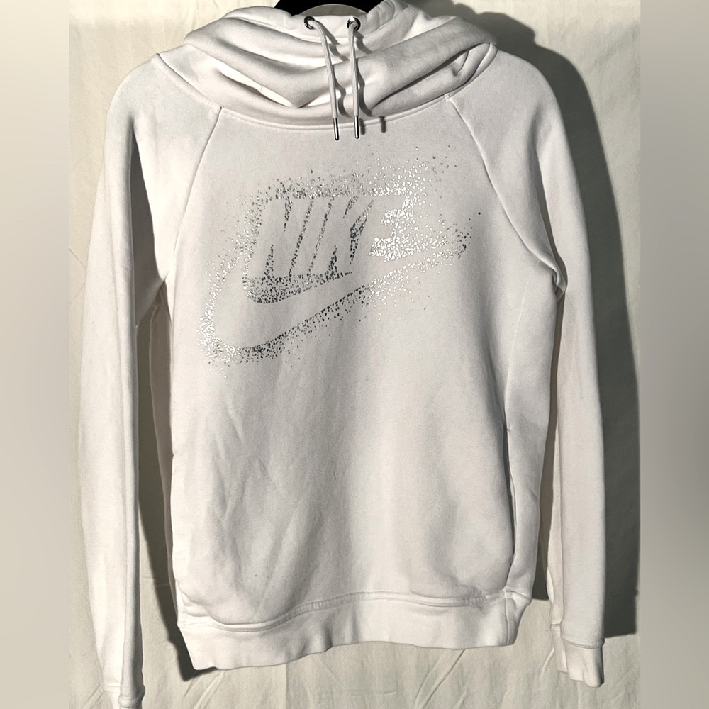 Nike funnel neck hoodie.  White Size S with metallic silver logo on front